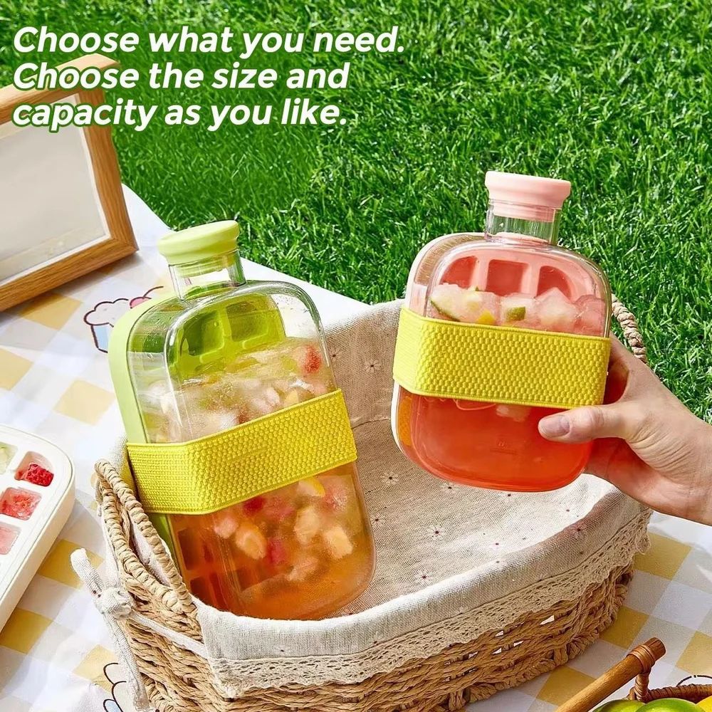 Ice Cube Maker Water Bottle Easy Press Release With Lid Ice Bin & Straw