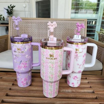 Floral Stanley Tumbler With Bow Straw Lid - Quencher H2.0