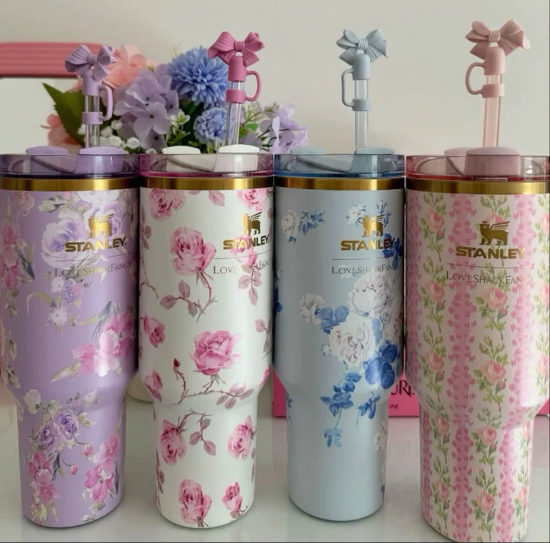 Floral Stanley Tumbler With Bow Straw Lid - Quencher H2.0