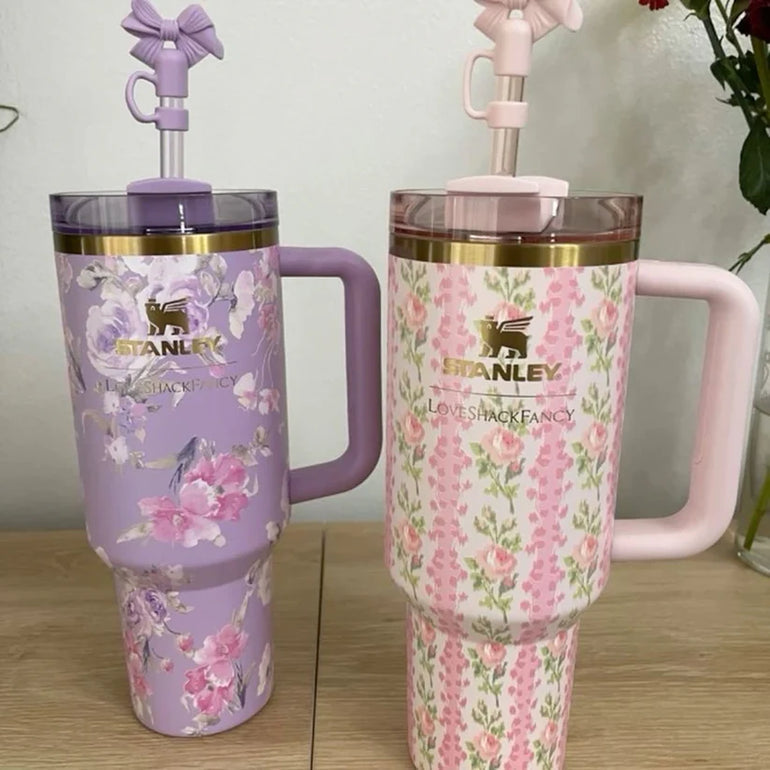 Floral Stanley Tumbler With Bow Straw Lid - Quencher H2.0