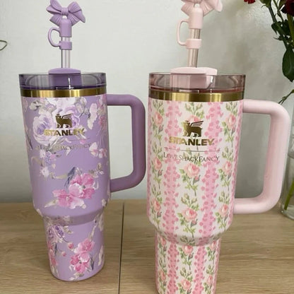 Floral Stanley Tumbler With Bow Straw Lid - Quencher H2.0