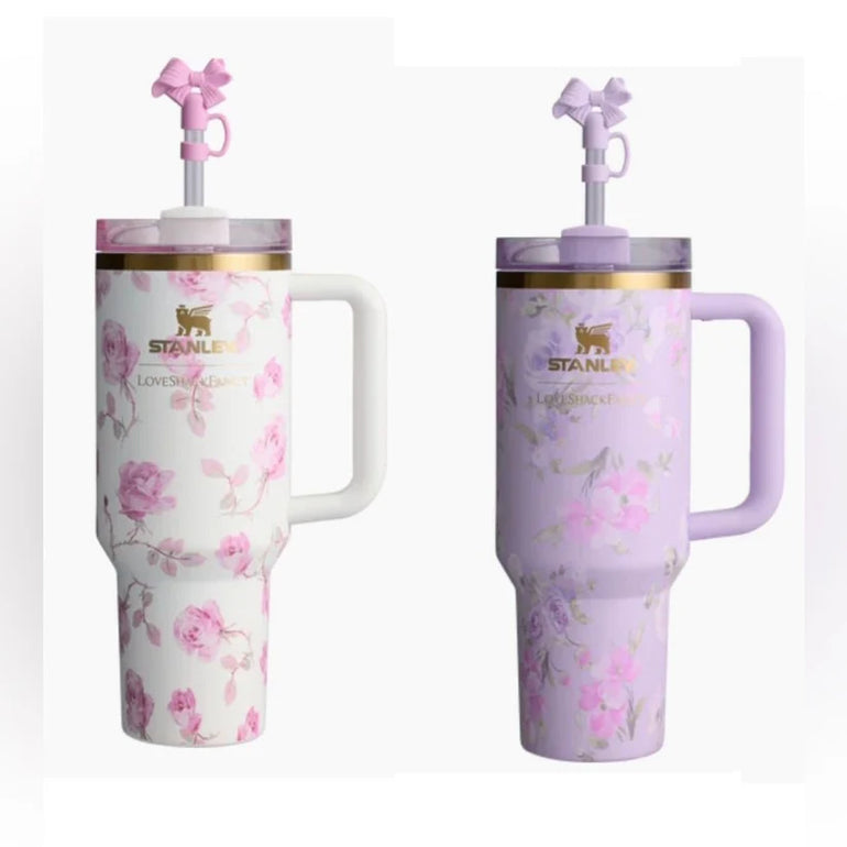 Floral Stanley Tumbler With Bow Straw Lid - Quencher H2.0