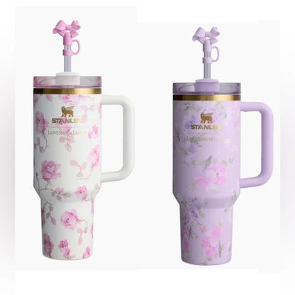 Floral Stanley Tumbler With Bow Straw Lid - Quencher H2.0