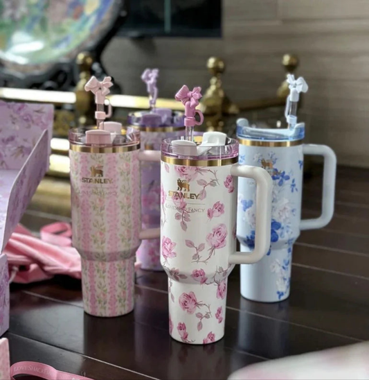Floral Stanley Tumbler With Bow Straw Lid - Quencher H2.0