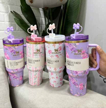 Floral Stanley Tumbler With Bow Straw Lid - Quencher H2.0