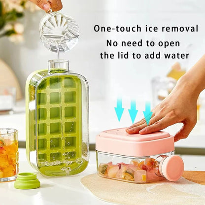 Ice Cube Maker Water Bottle Easy Press Release With Lid Ice Bin & Straw